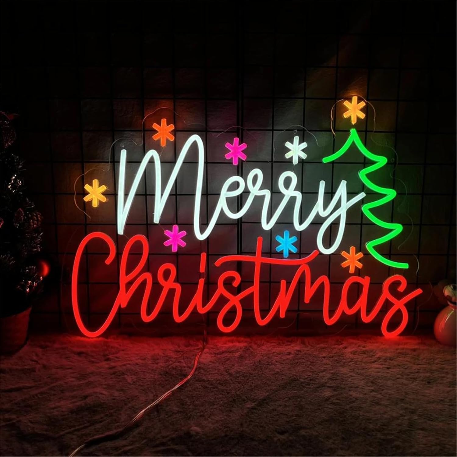Wall Decor Lighting Tree - Enseigne au néon joyeux noël avec