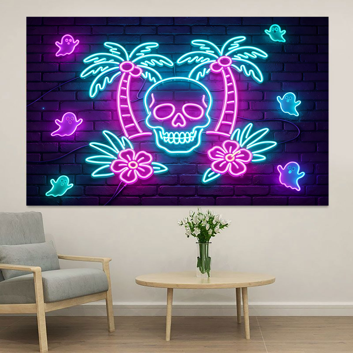 Wall Decor Lighting Tree - Autocollant mural néon palmier squelette violet