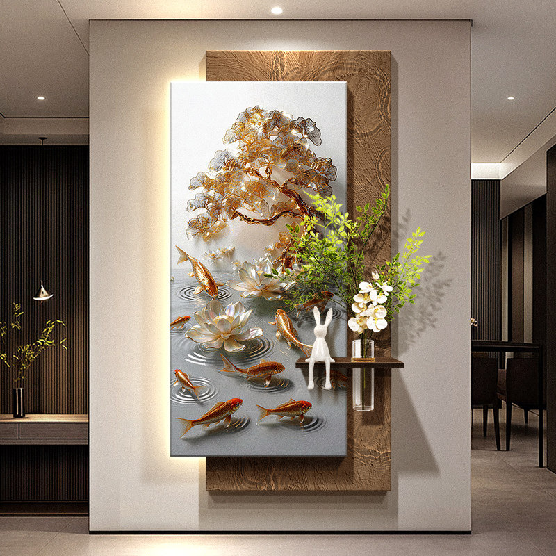 Wall Decor Lighting Tree - Tableau décoratif d'entrée 'Nine Fish Gathering