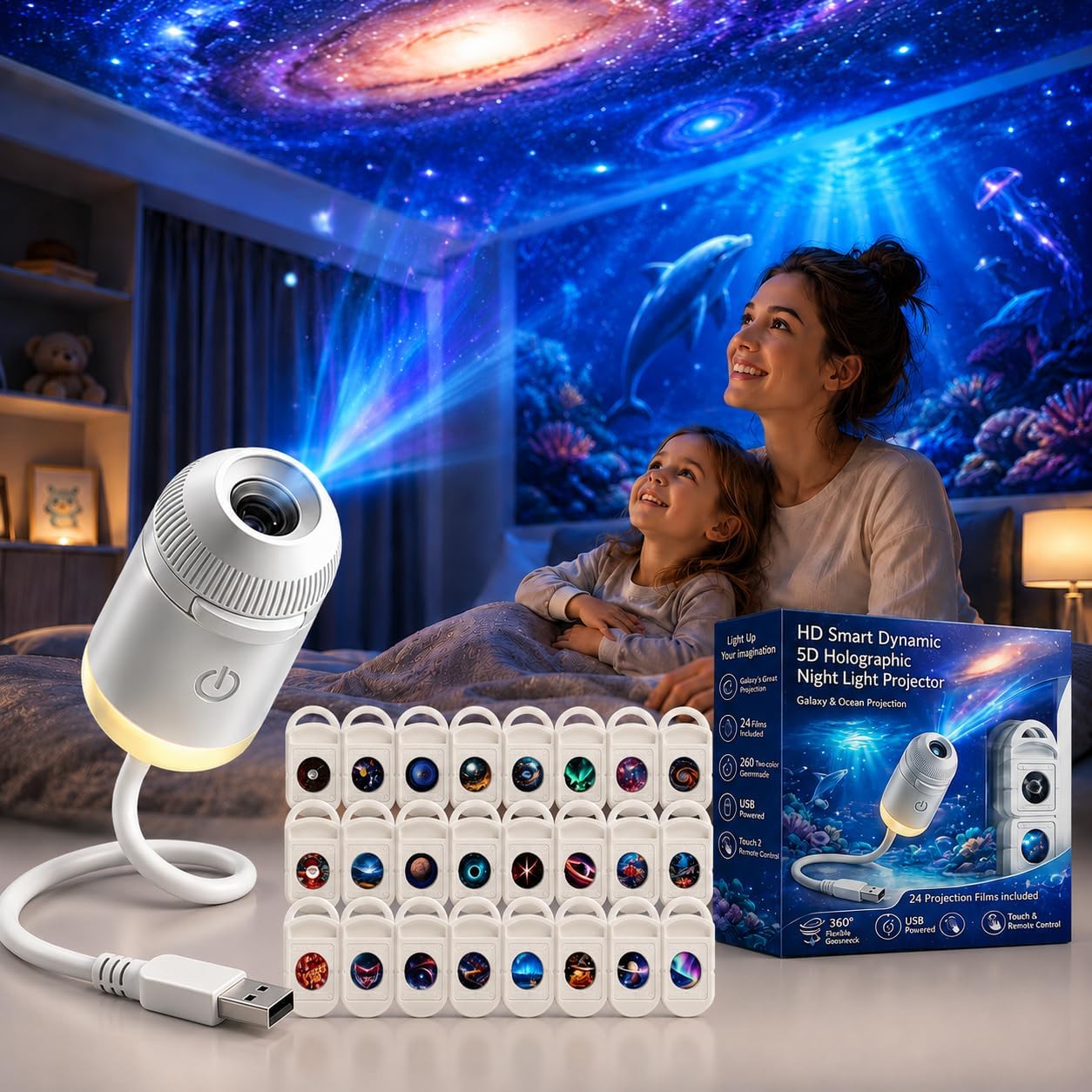 Lighting Decor Ideas - Projecteur de lumière nocturne holographique 5D