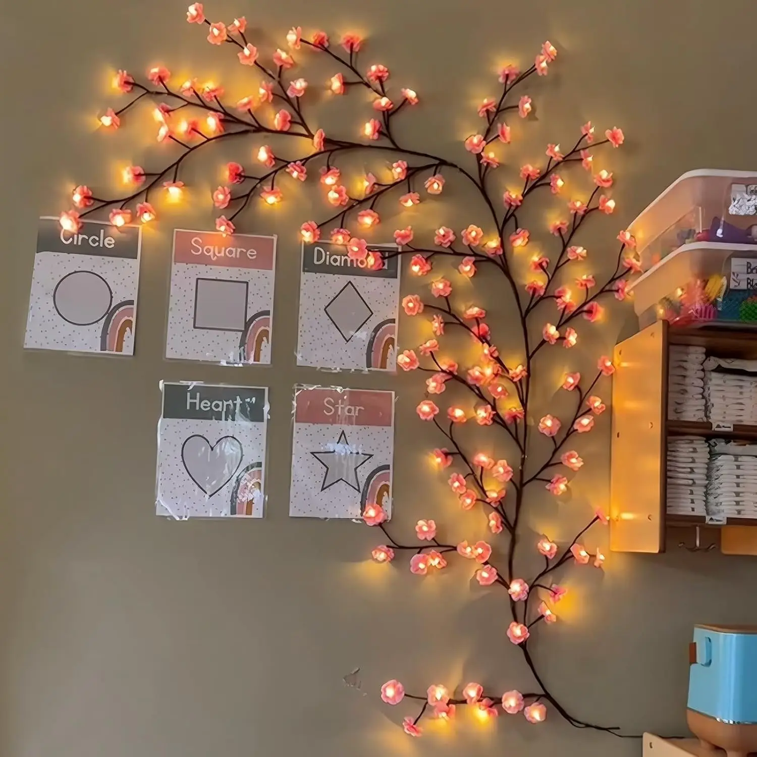 Wall Decor Lighting Tree - Fleur de cerisier saule vigne brindille