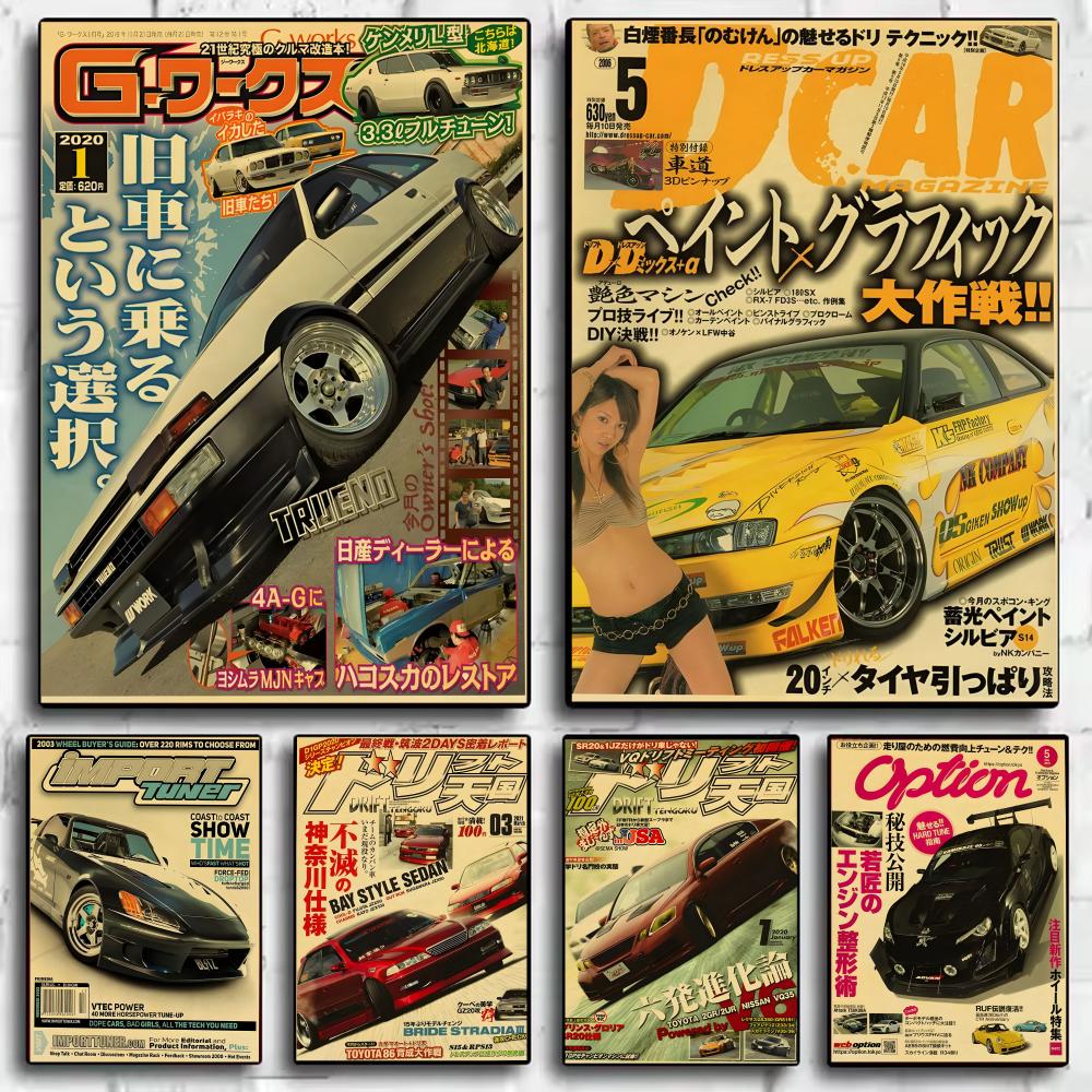 Lighting Mcqueen Bedroom Decor - Autocollants d'affiche de voitures japonaises rétro